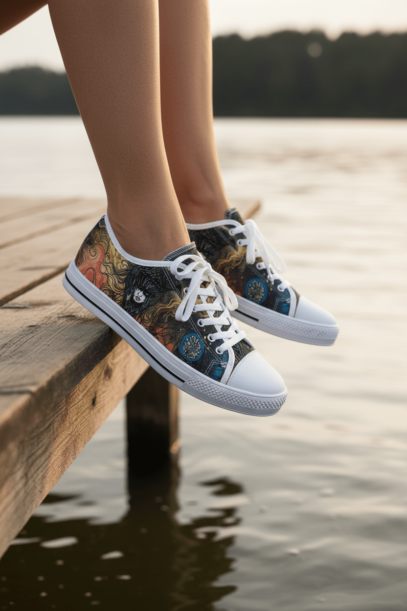 Medicine of the Raven Low Top Sneakers — Spirit Roots, Water & Sky DesignEmber Spirit Apparel