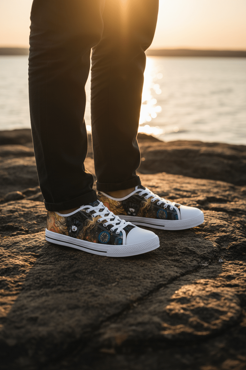 Medicine of the Raven Low Top Sneakers — Spirit Roots, Water & Sky DesignEmber Spirit Apparel