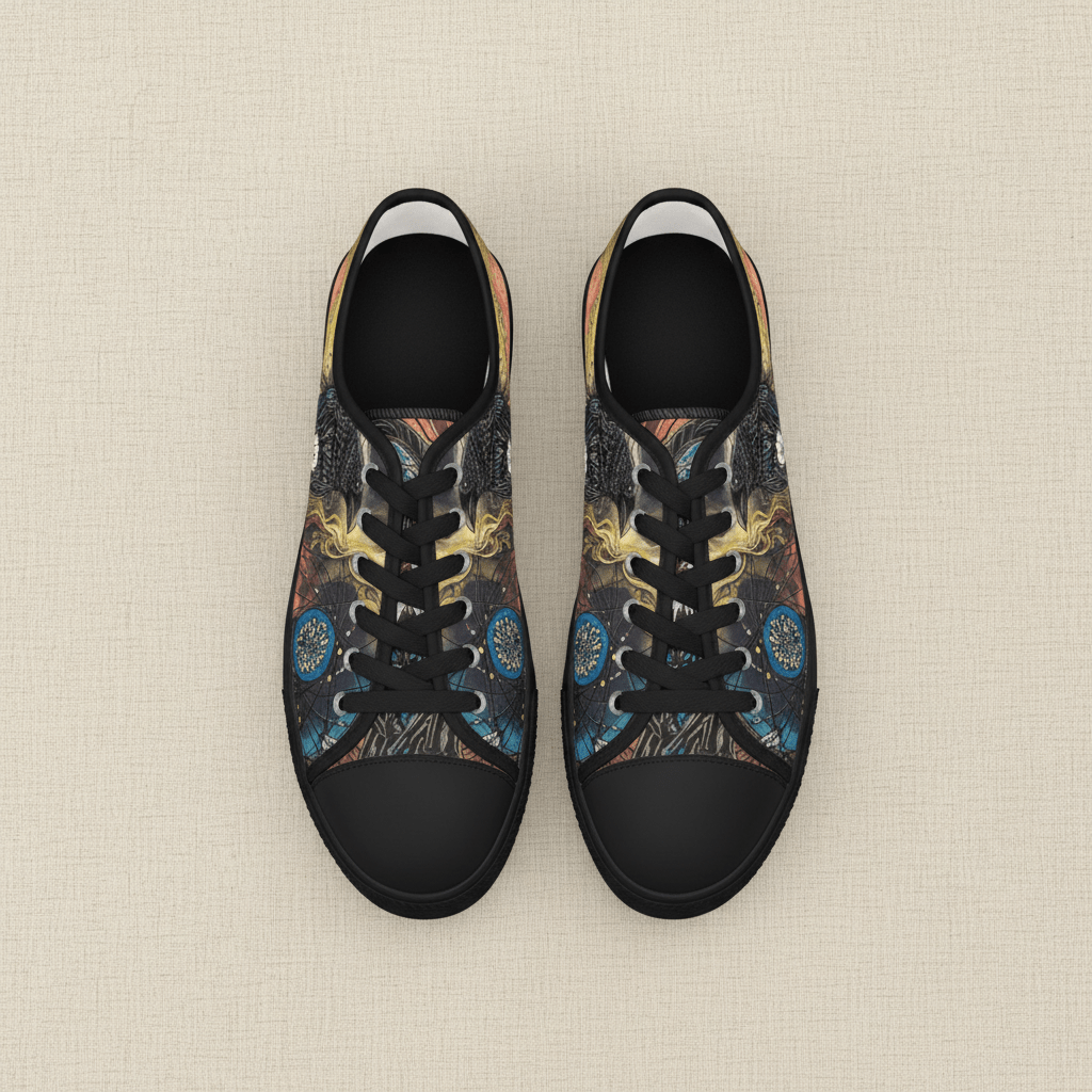Medicine of the Raven Low Top Sneakers — Spirit Roots, Water & Sky DesignEmber Spirit Apparel