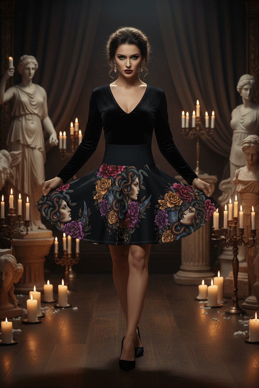 Medusa Empowerment Women's Skater Skirt — All - Over PrintEmber Spirit Apparel
