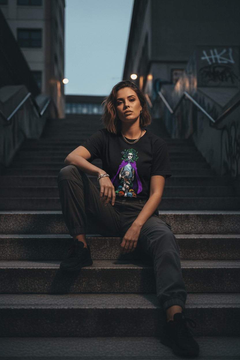 Medusa Floral Tee — 90s Mythical Goddess Snake Hair Graphic T-ShirtEmber Spirit Apparel