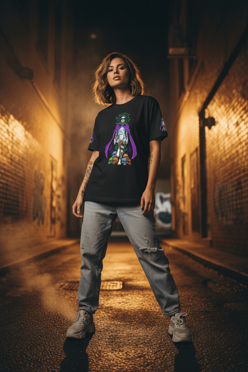 Medusa Floral Tee — 90s Mythical Goddess Snake Hair Graphic T-ShirtEmber Spirit Apparel