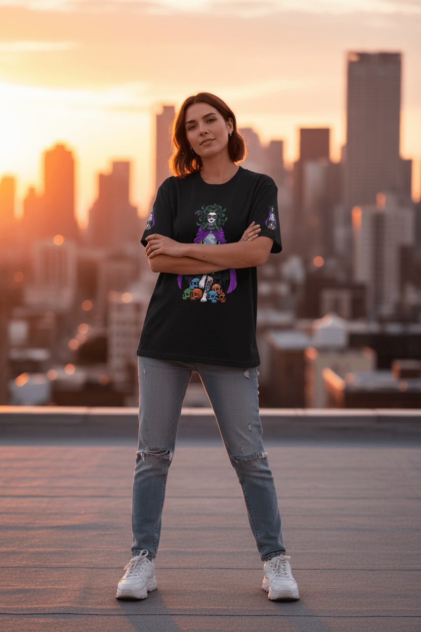 Medusa Floral Tee — 90s Mythical Goddess Snake Hair Graphic T-ShirtEmber Spirit Apparel