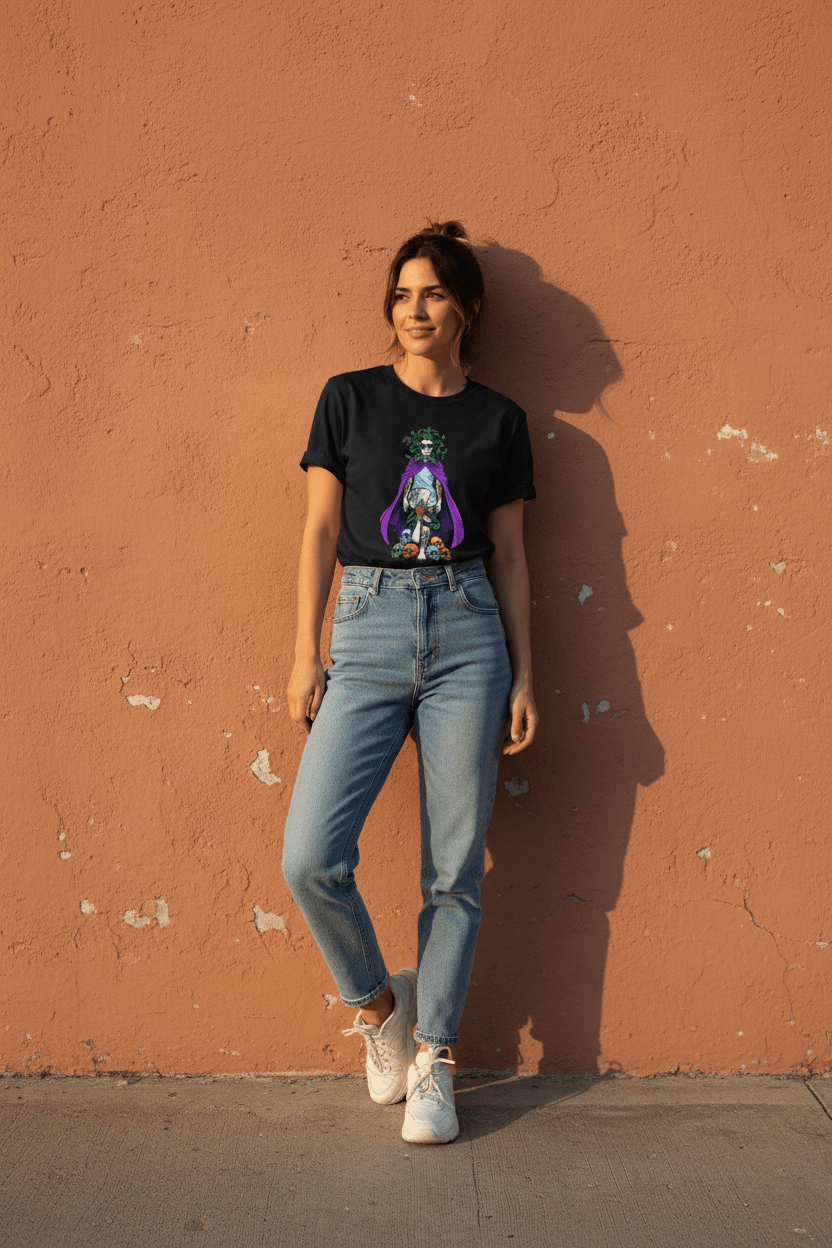 Medusa Floral Tee — 90s Mythical Goddess Snake Hair Graphic T-ShirtEmber Spirit Apparel