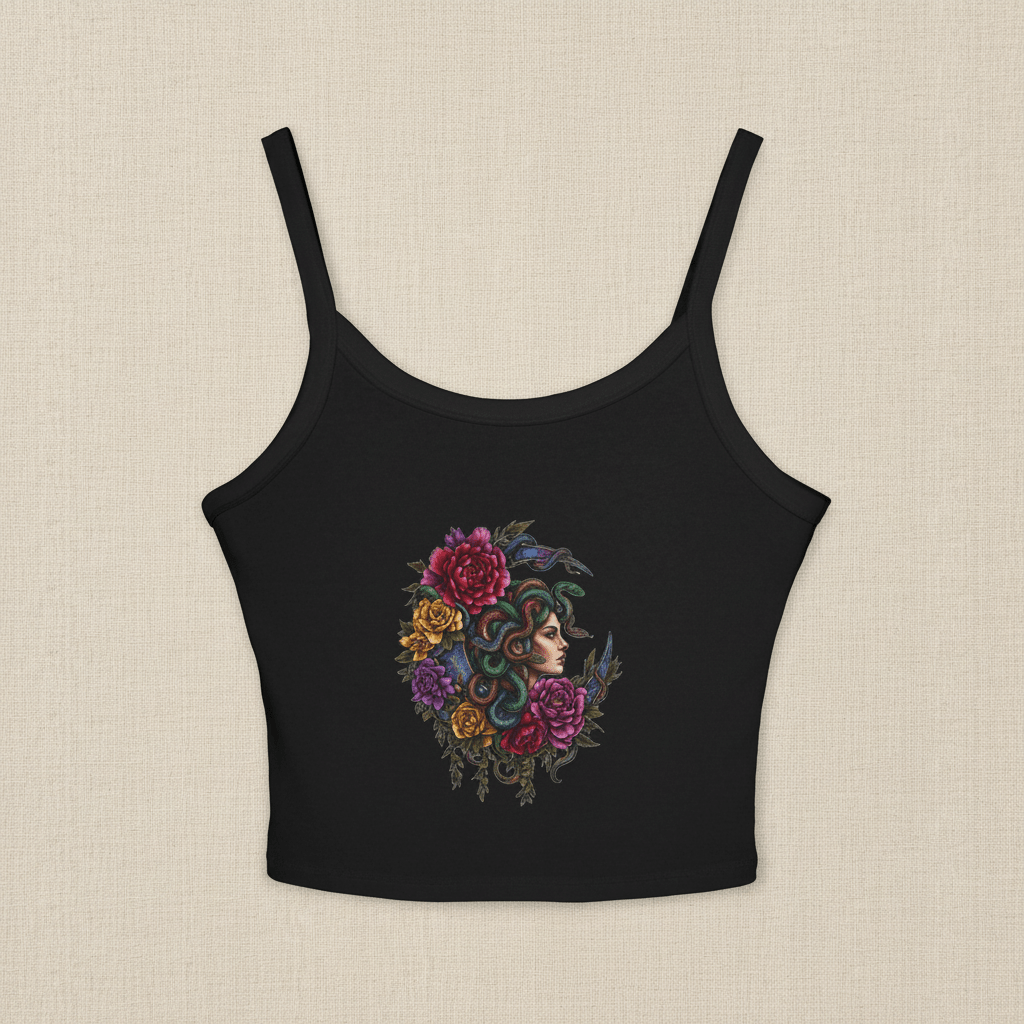 Medusa Women's Spaghetti Tank Top — Floral Goddess Profile CropEmber Spirit Apparel
