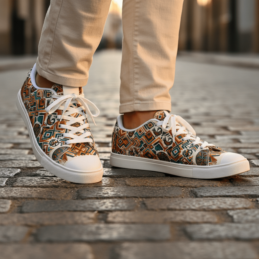 Men's African Inspired Sneakers — Vintage Aztec Low - Top PatternEmber Spirit Apparel