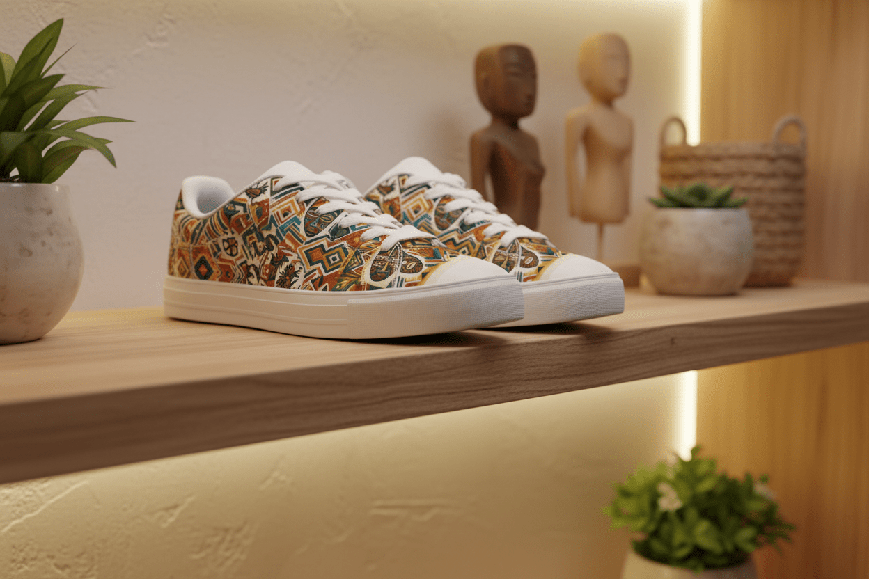 Men's African Inspired Sneakers — Vintage Aztec Low - Top PatternEmber Spirit Apparel