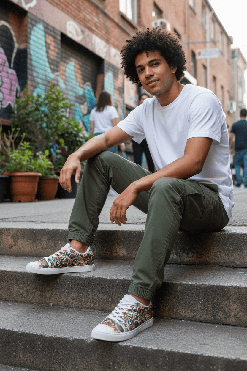 Men's African Inspired Sneakers — Vintage Aztec Low - Top PatternEmber Spirit Apparel