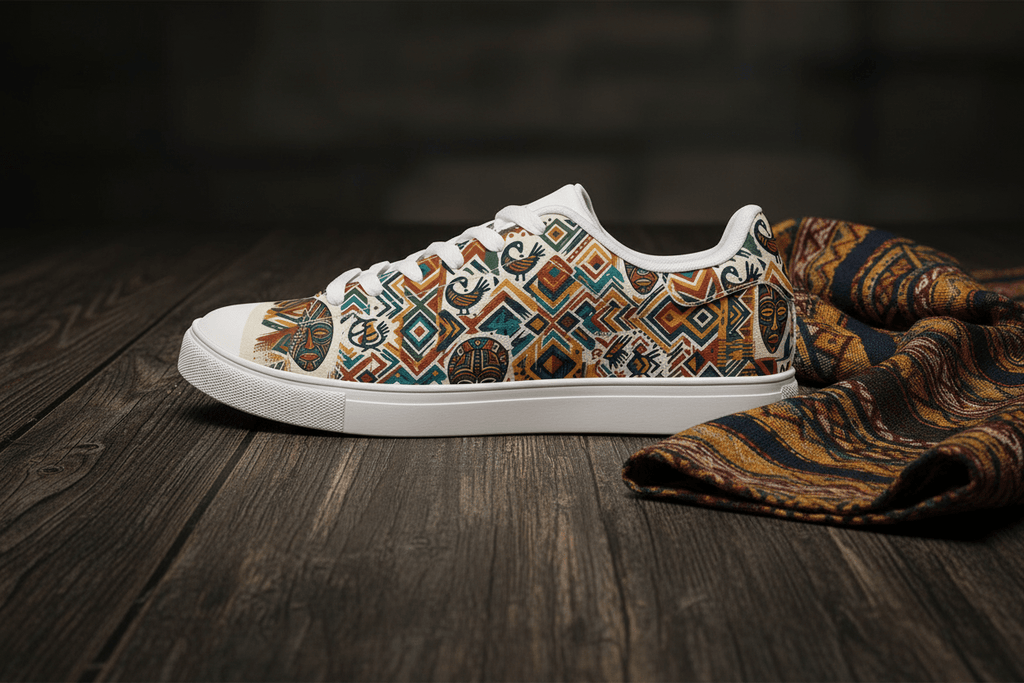 Men's African Inspired Sneakers — Vintage Aztec Low - Top PatternEmber Spirit Apparel