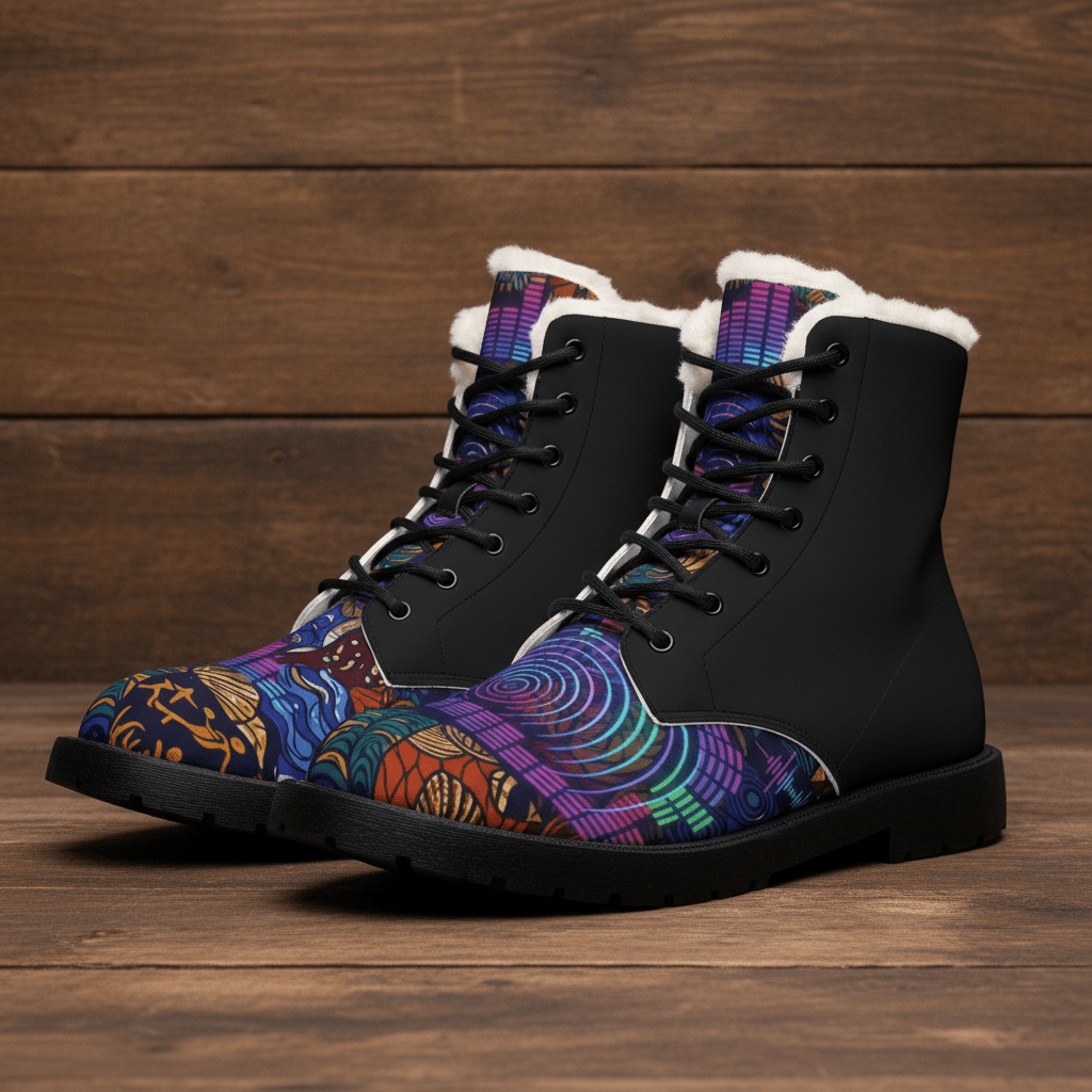 Men's Ankara Alté Leather Boots — Neon Equalizer Soundwave DesignEmber Spirit Apparel