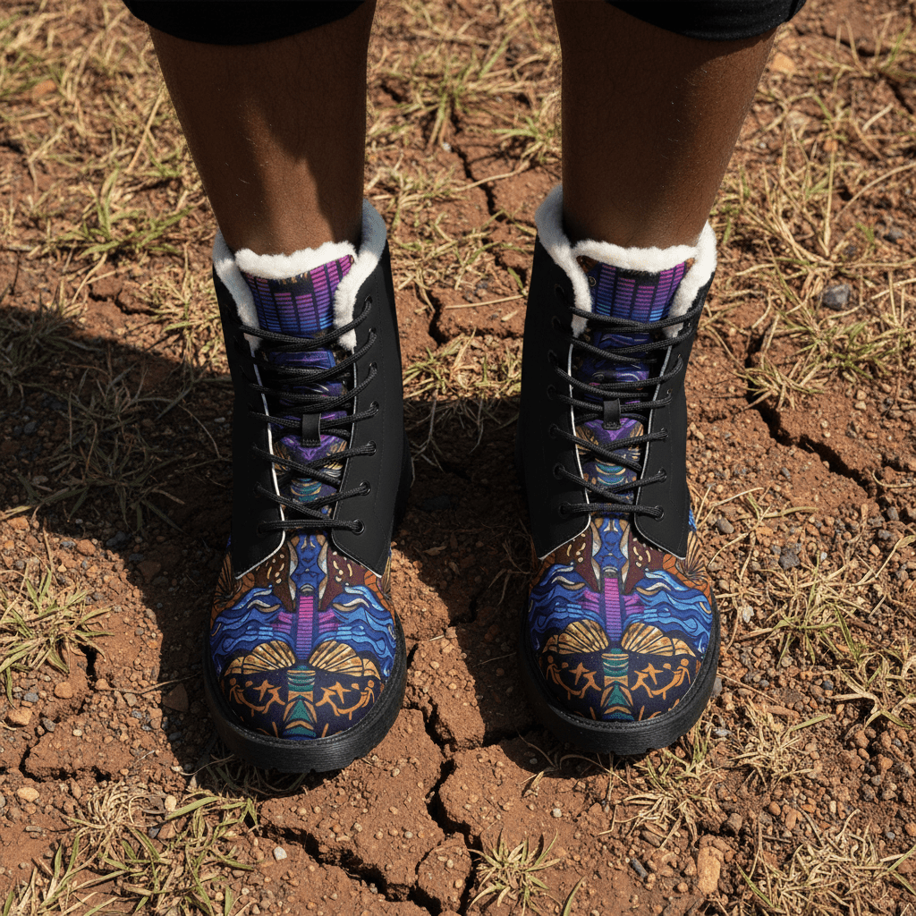 Men's Ankara Alté Leather Boots — Neon Equalizer Soundwave DesignEmber Spirit Apparel