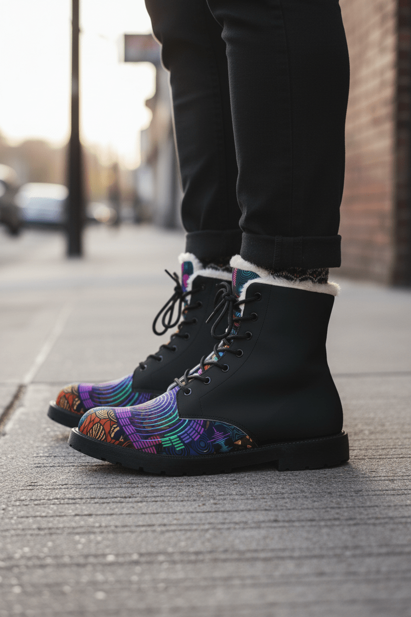 Men's Ankara Alté Leather Boots — Neon Equalizer Soundwave DesignEmber Spirit Apparel