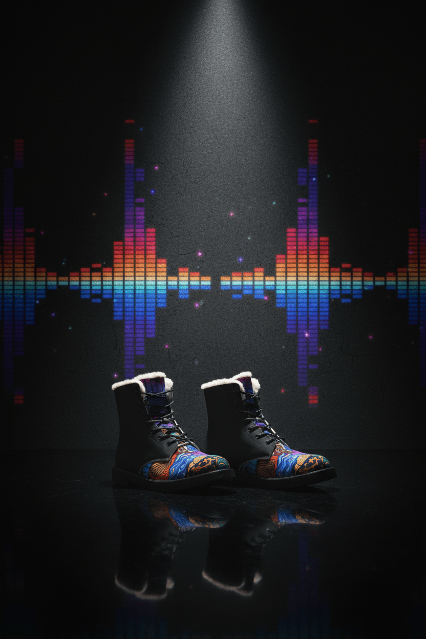 Men's Ankara Alté Leather Boots — Neon Equalizer Soundwave DesignEmber Spirit Apparel