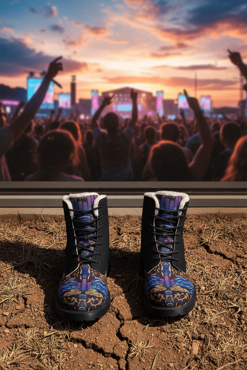 Men's Ankara Alté Leather Boots — Neon Equalizer Soundwave DesignEmber Spirit Apparel