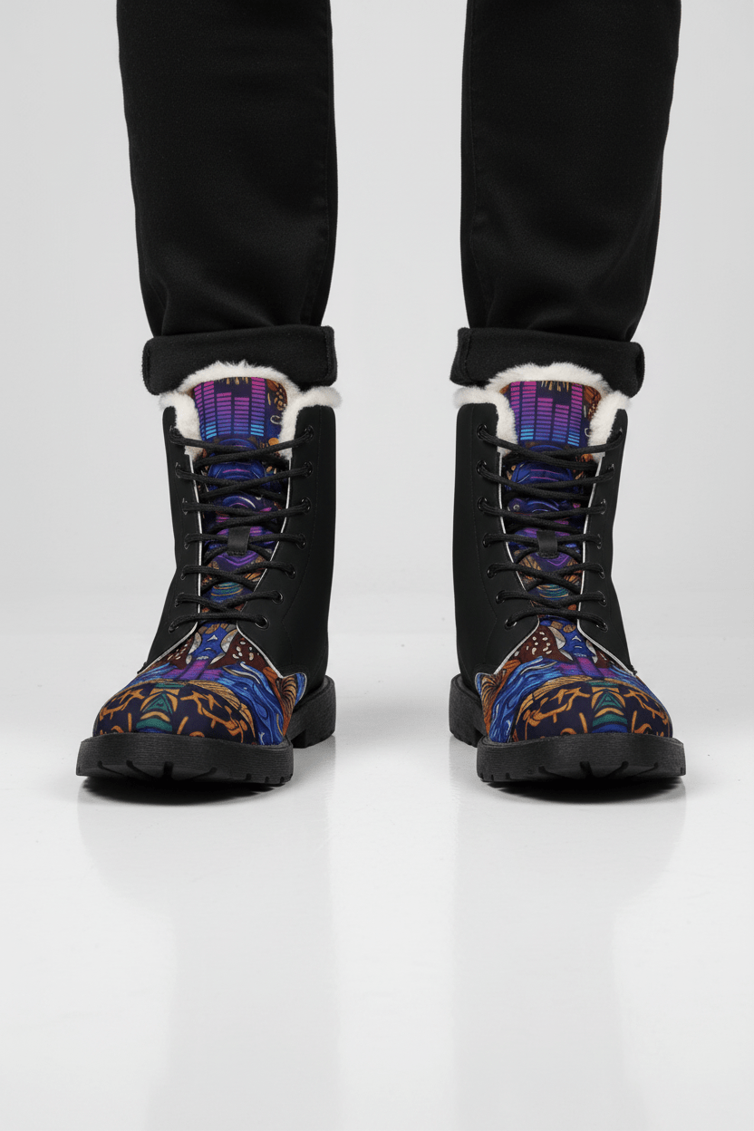 Men's Ankara Alté Leather Boots — Neon Equalizer Soundwave DesignEmber Spirit Apparel