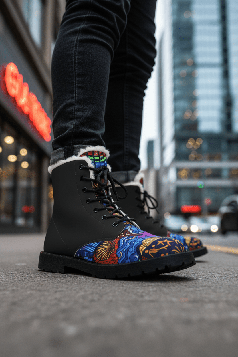 Men's Ankara Alté Leather Boots — Neon Equalizer Soundwave DesignEmber Spirit Apparel