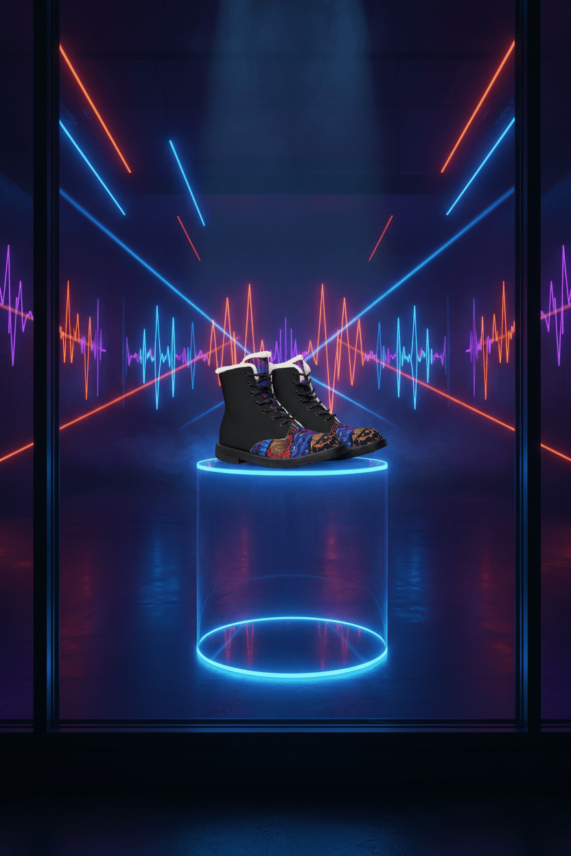 Men's Ankara Alté Leather Boots — Neon Equalizer Soundwave DesignEmber Spirit Apparel