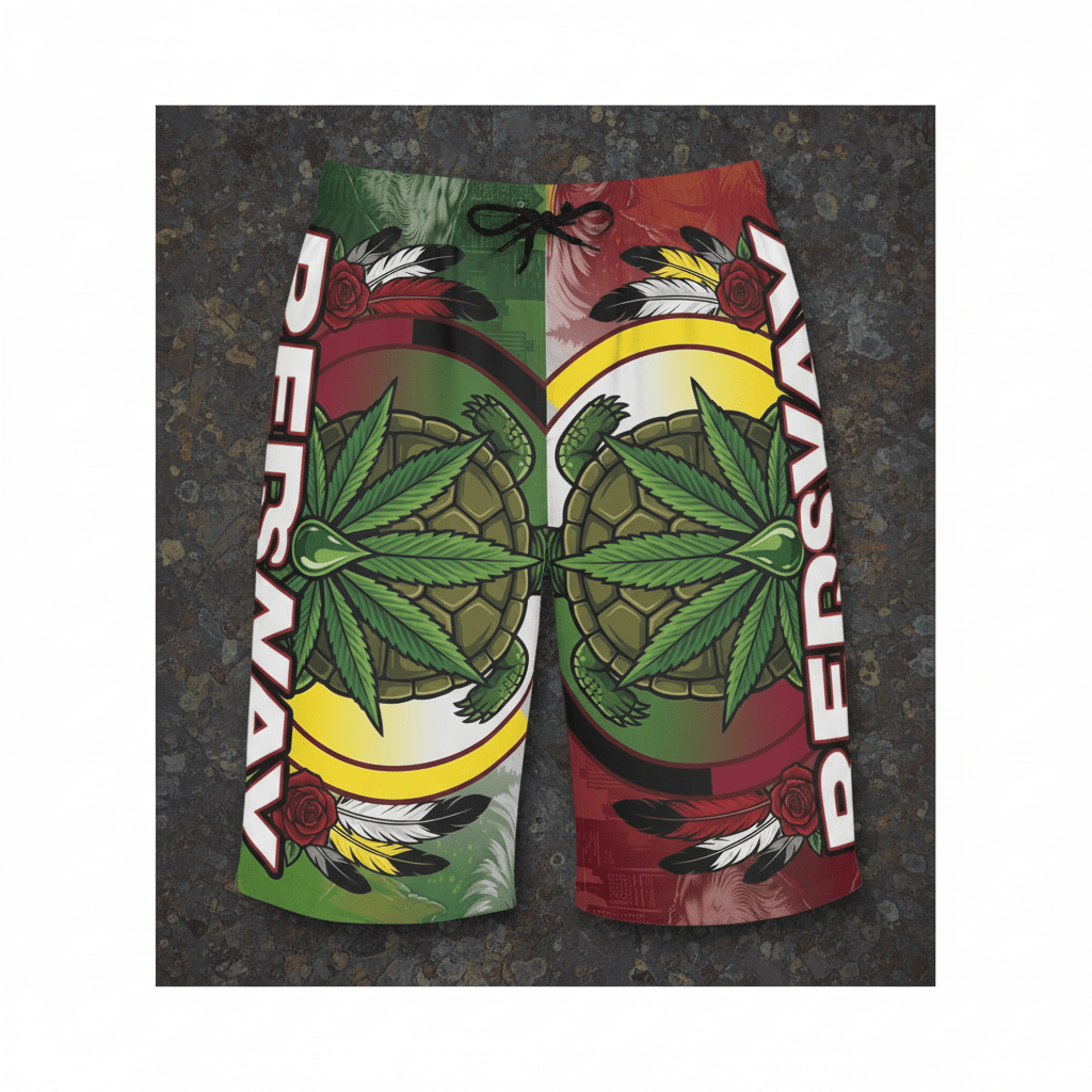 Men's Board Shorts (AOP) Natural Leaf RedWayEmber Spirit Apparel