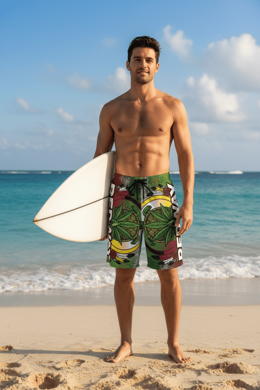 Men's Board Shorts (AOP) Natural LeafEmber Spirit Apparel