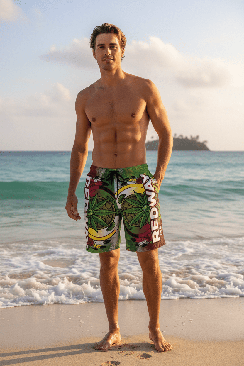 Men's Board Shorts (AOP) Natural LeafEmber Spirit Apparel
