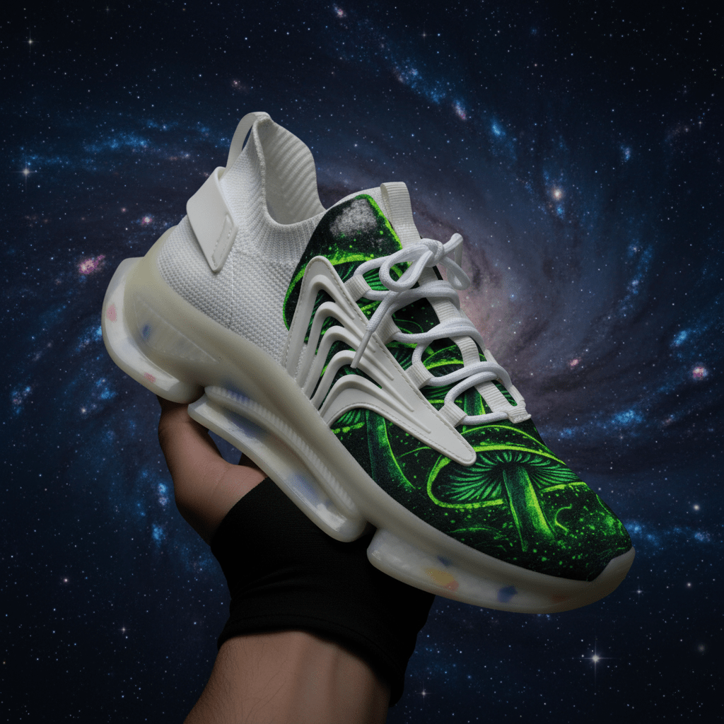 Mesh Sneakers — Neon Green Psychedelic Mushroom PrintEmber Spirit Apparel