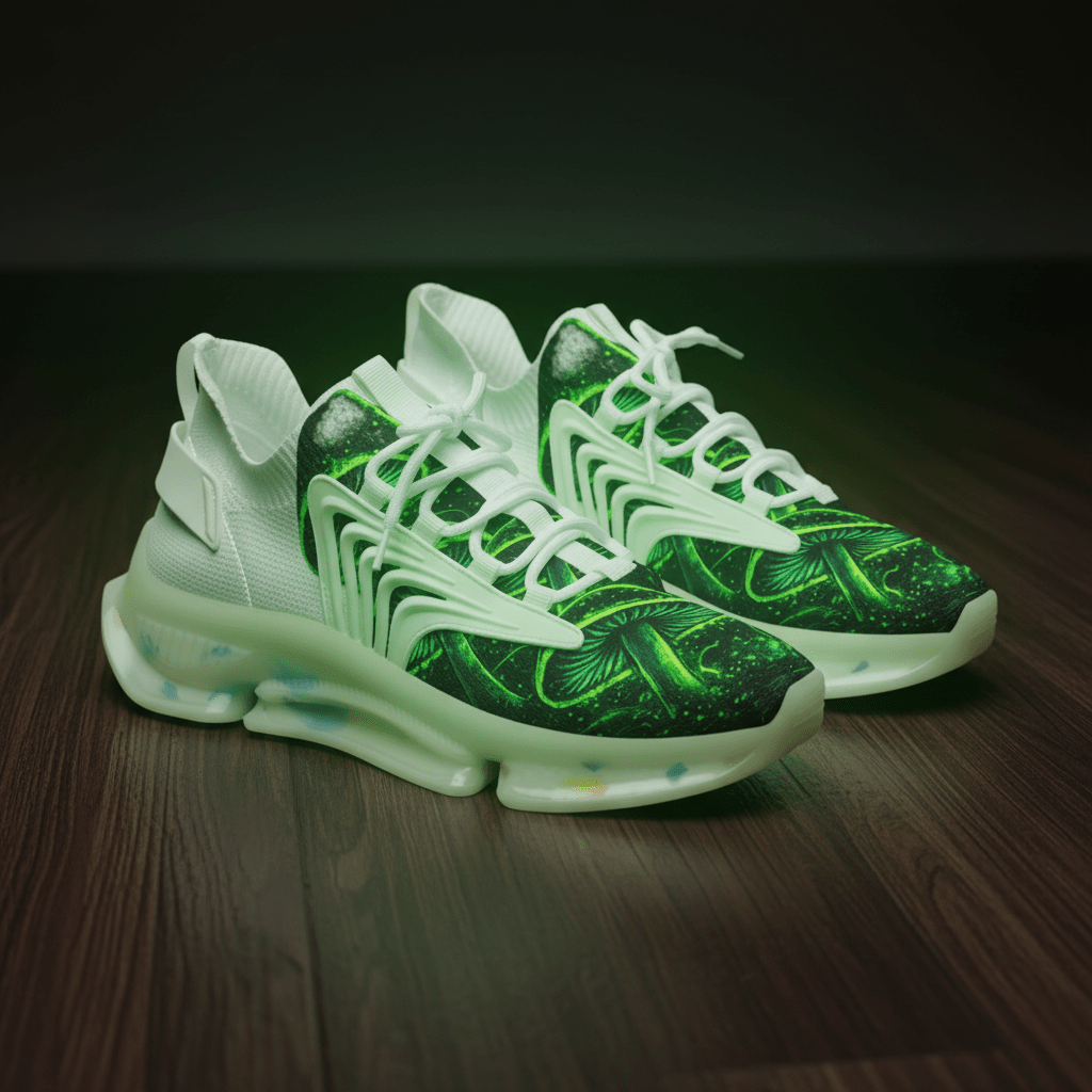 Mesh Sneakers — Neon Green Psychedelic Mushroom PrintEmber Spirit Apparel