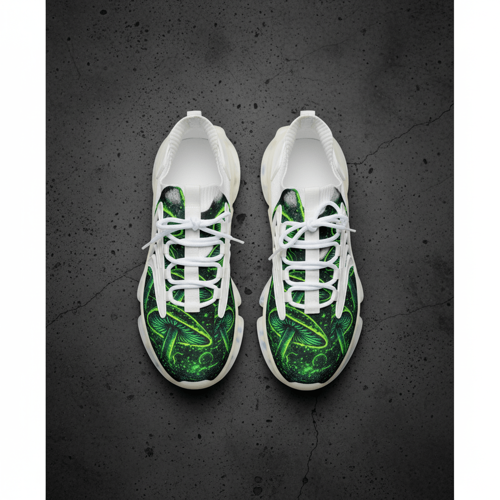 Mesh Sneakers — Neon Green Psychedelic Mushroom PrintEmber Spirit Apparel