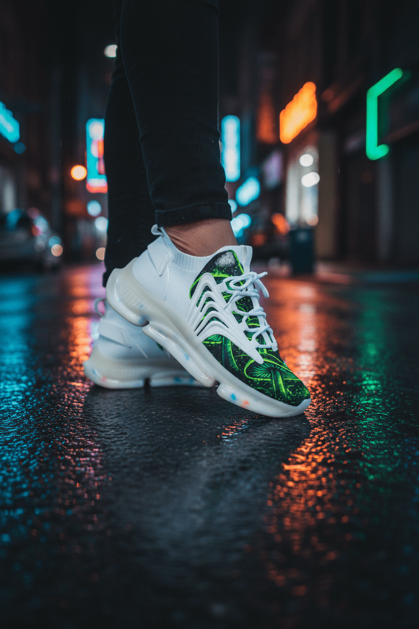 Mesh Sneakers — Neon Green Psychedelic Mushroom PrintEmber Spirit Apparel