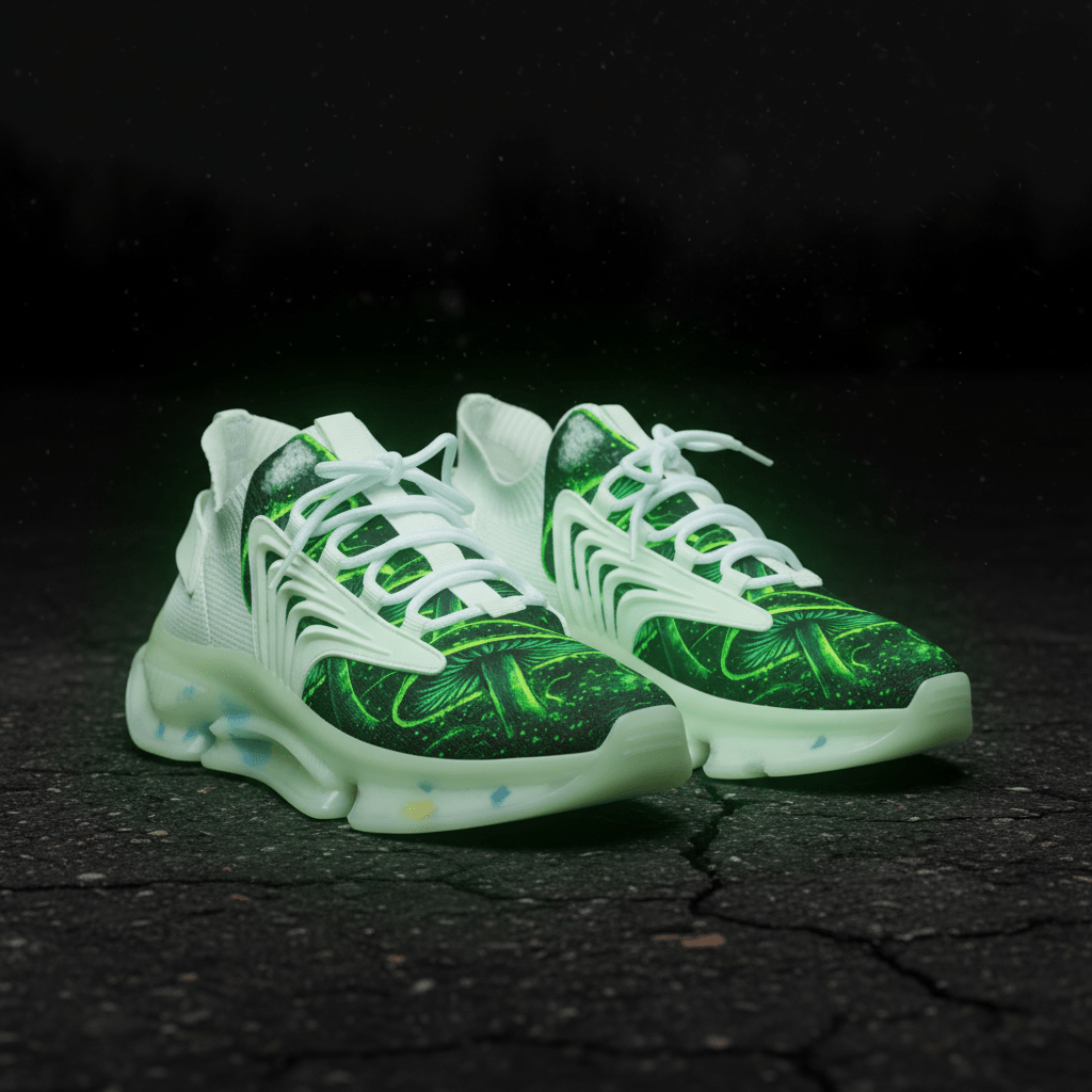 Mesh Sneakers — Neon Green Psychedelic Mushroom PrintEmber Spirit Apparel