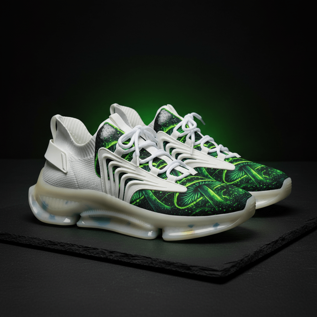 Mesh Sneakers — Neon Green Psychedelic Mushroom PrintEmber Spirit Apparel