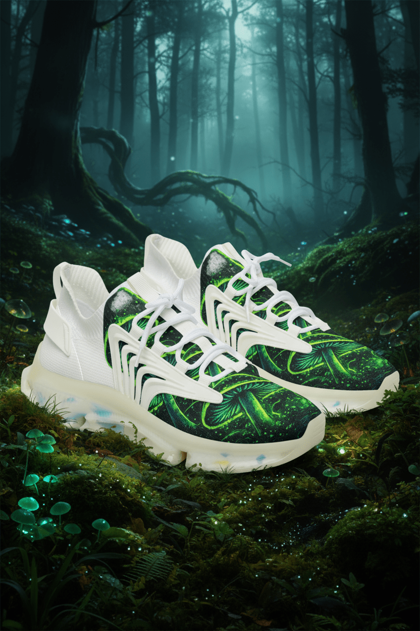 Mesh Sneakers — Neon Green Psychedelic Mushroom PrintEmber Spirit Apparel