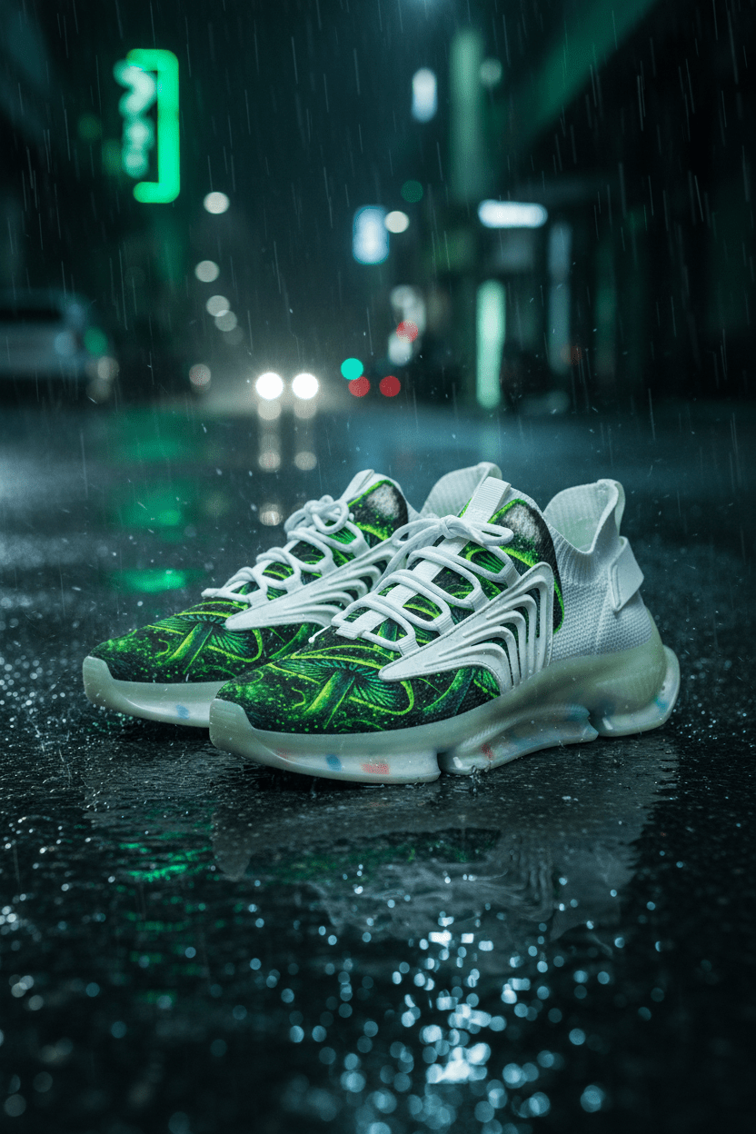 Mesh Sneakers — Neon Green Psychedelic Mushroom PrintEmber Spirit Apparel