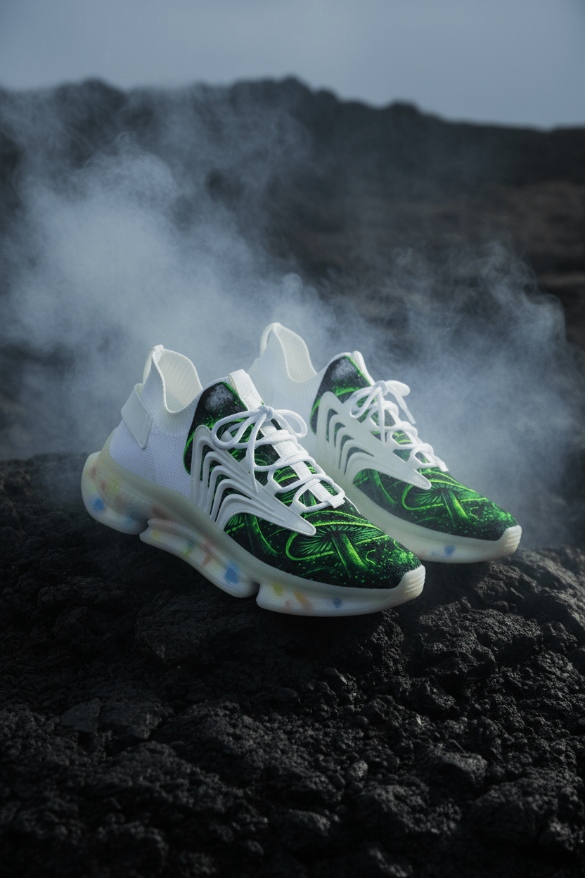 Mesh Sneakers — Neon Green Psychedelic Mushroom PrintEmber Spirit Apparel