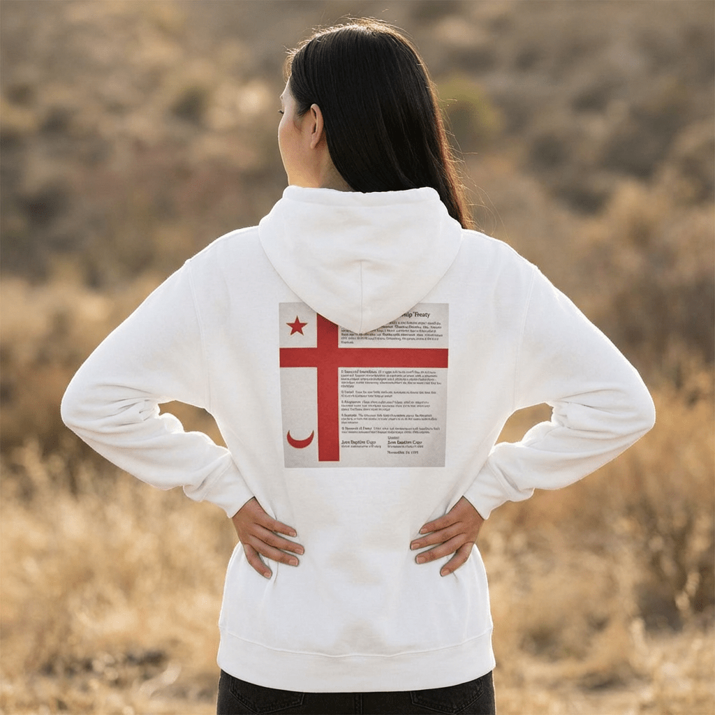 Mi'kmaq Grand Council Flag Hoodie — unisex Mi'kmaq constitution graphic, side view Mi'kmaq Hoodie
