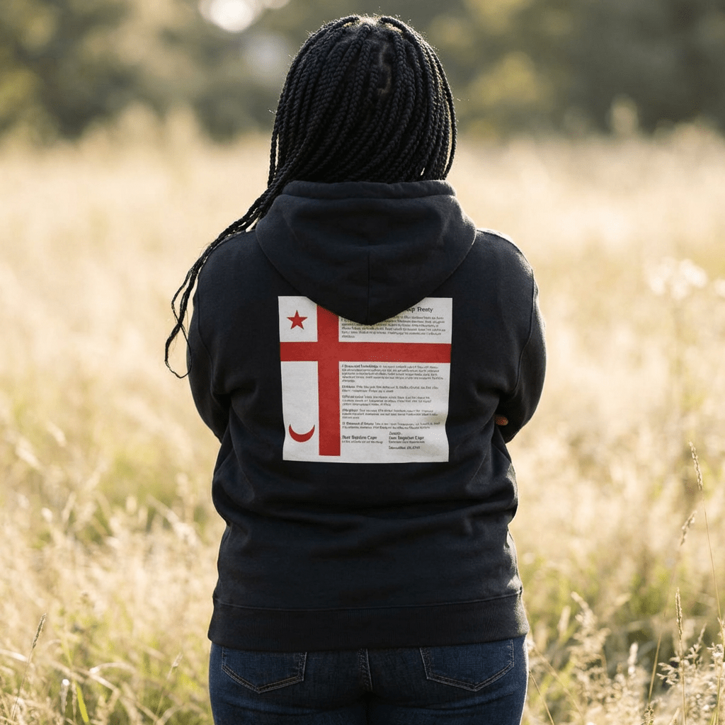 Mi'kmaq Grand Council Flag Hoodie — Indigenous constitution print, front view Mi'kmaq Hoodie