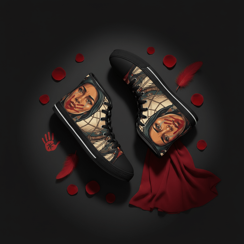 MMIW High Top Sneakers — Native Dreamcatcher Portrait DesignEmber Spirit Apparel