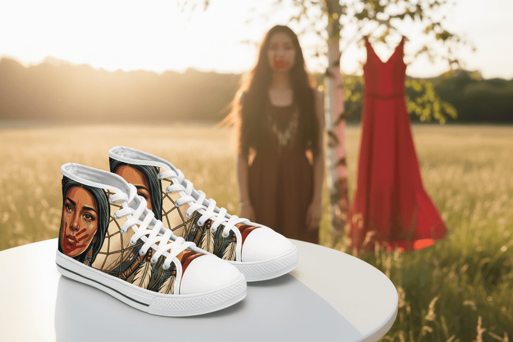 MMIW High Top Sneakers — Native Dreamcatcher Portrait DesignEmber Spirit Apparel