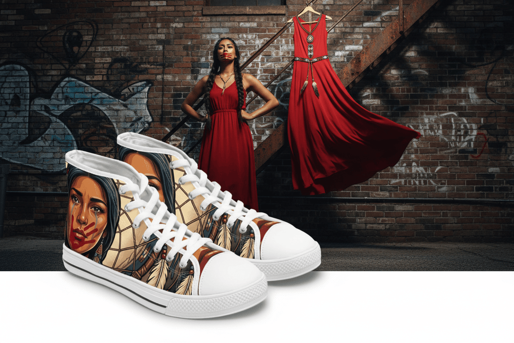 MMIW High Top Sneakers — Native Dreamcatcher Portrait DesignEmber Spirit Apparel