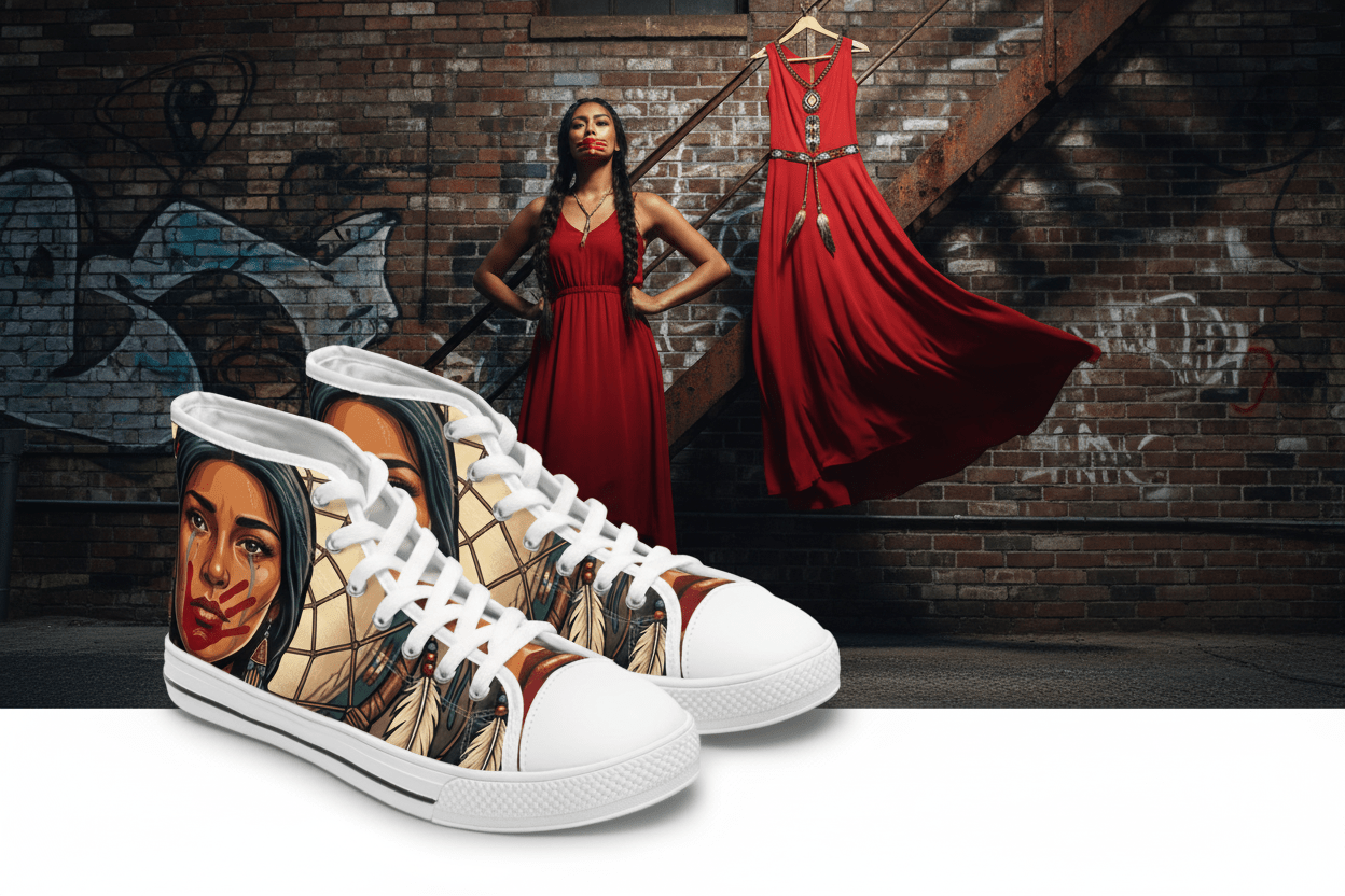 MMIW High Top Sneakers — Native Dreamcatcher Portrait DesignEmber Spirit Apparel
