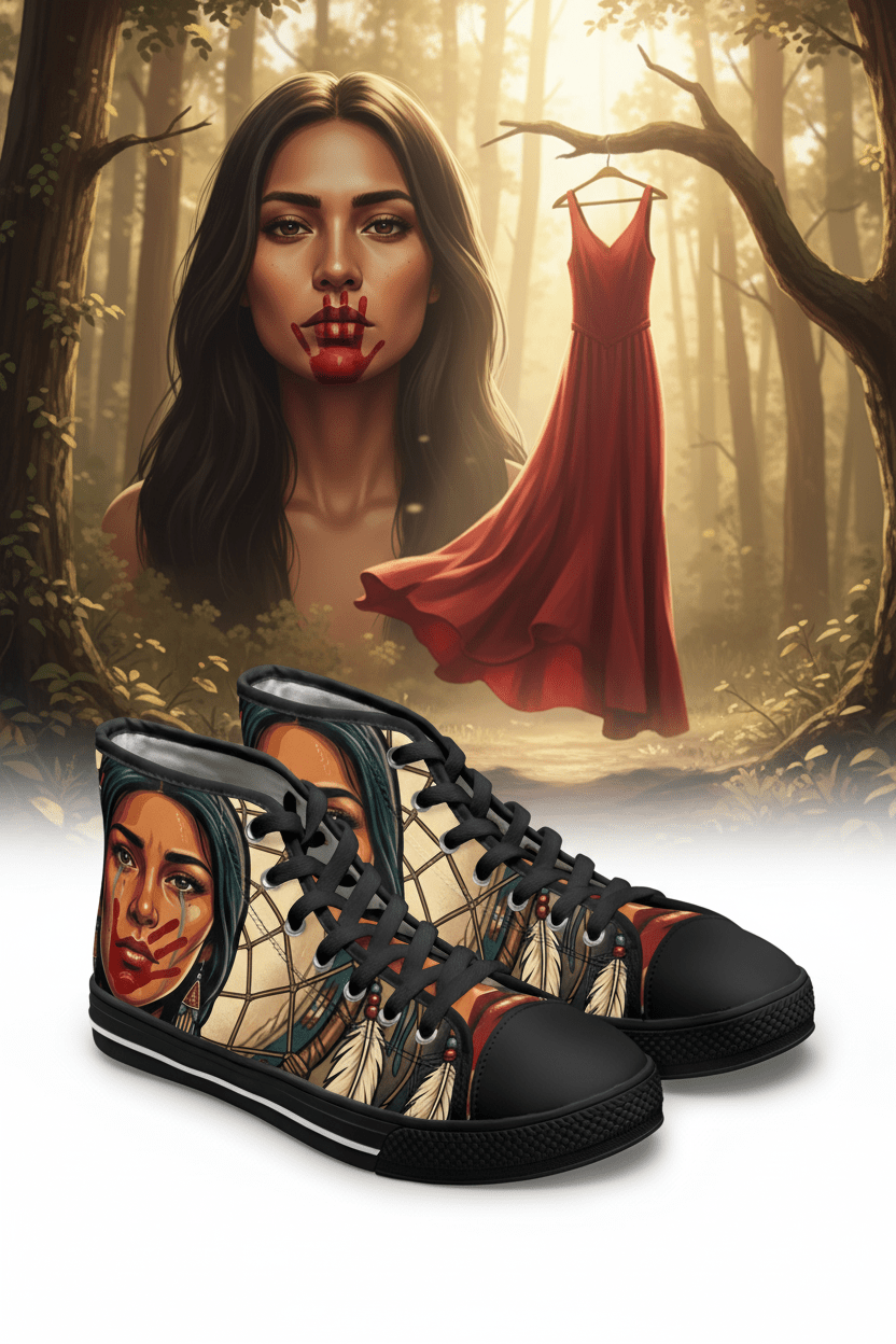 MMIW High Top Sneakers — Native Dreamcatcher Portrait DesignEmber Spirit Apparel