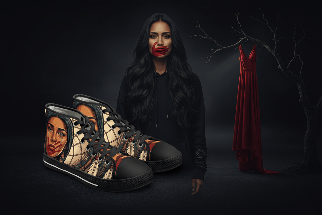 MMIW High Top Sneakers — Native Dreamcatcher Portrait DesignEmber Spirit Apparel