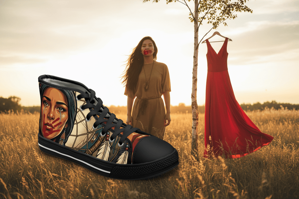 MMIW High Top Sneakers — Native Dreamcatcher Portrait DesignEmber Spirit Apparel