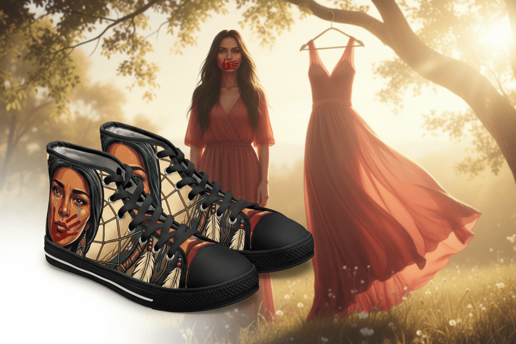 MMIW High Top Sneakers — Native Dreamcatcher Portrait DesignEmber Spirit Apparel