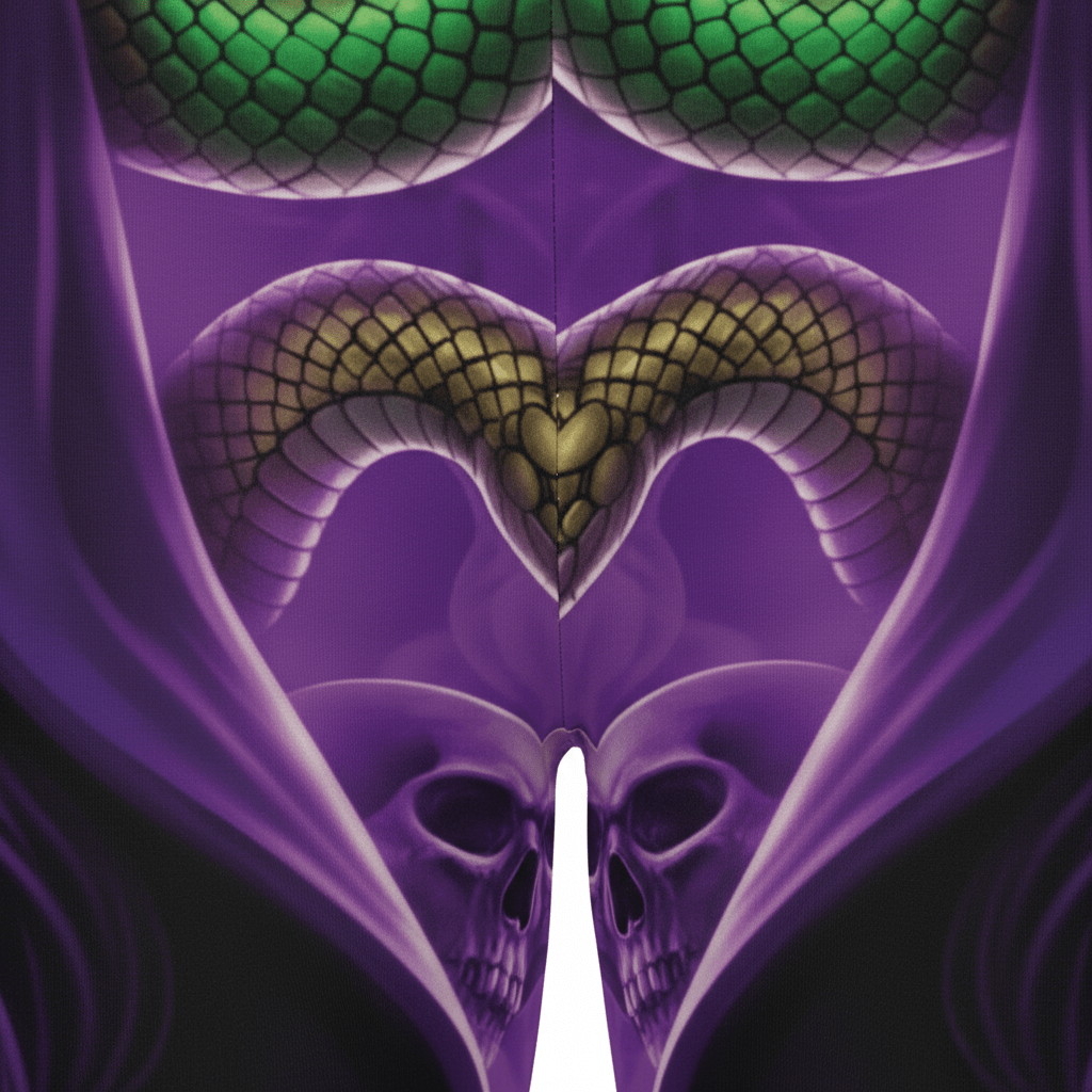 Mystic Femme Capri Leggings — Purple Hooded Woman, Snakes & Awareness RibbonEmber Spirit Apparel