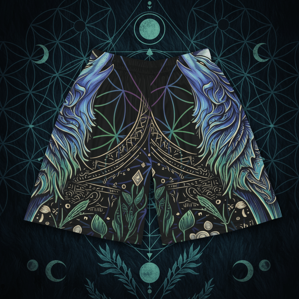 Mystic Moon wolf Wings Basketball Shorts — All-Over PrintEmber Spirit Apparel