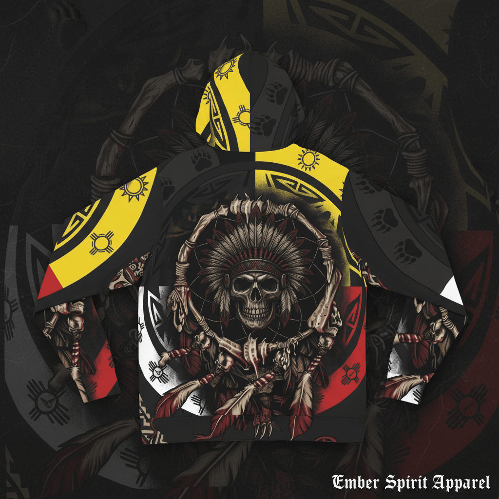 Native Skull Dreamcatcher Hoodie — Tribal Headdress All - Over PrintEmber Spirit Apparel