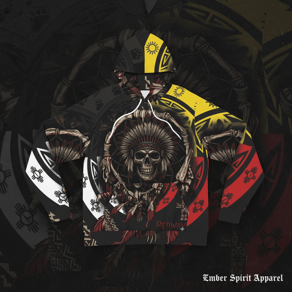 Native Skull Dreamcatcher Hoodie — Tribal Headdress All - Over PrintEmber Spirit Apparel
