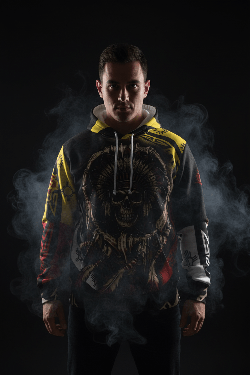 Native Skull Dreamcatcher Hoodie — Tribal Headdress All - Over PrintEmber Spirit Apparel