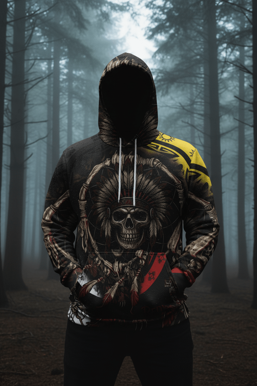 Native Skull Dreamcatcher Hoodie — Tribal Headdress All - Over PrintEmber Spirit Apparel