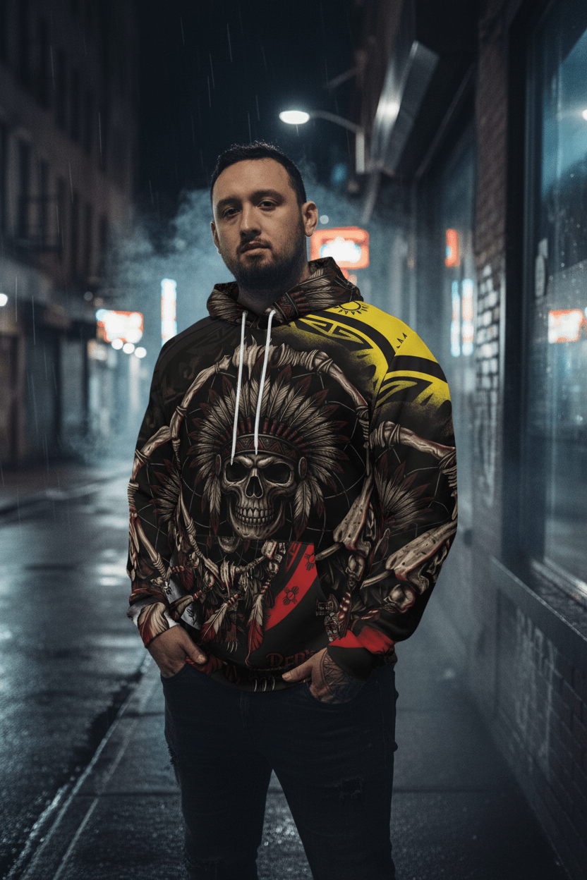 Native Skull Dreamcatcher Hoodie — Tribal Headdress All - Over PrintEmber Spirit Apparel